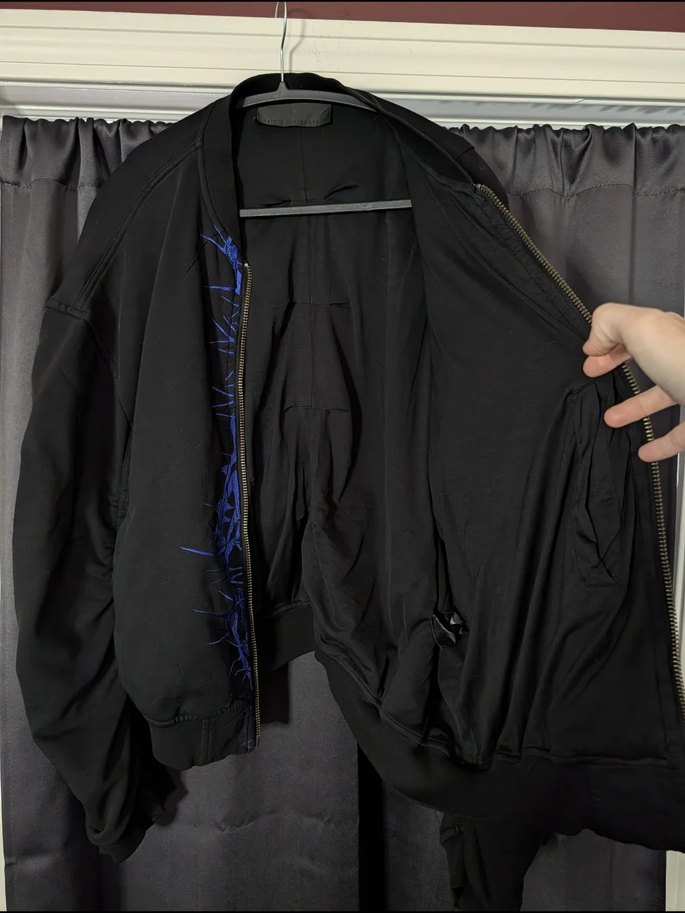 Haider Ackermann Black Silk Lined Tribal Thorn Embroidered Bomber Jacket S